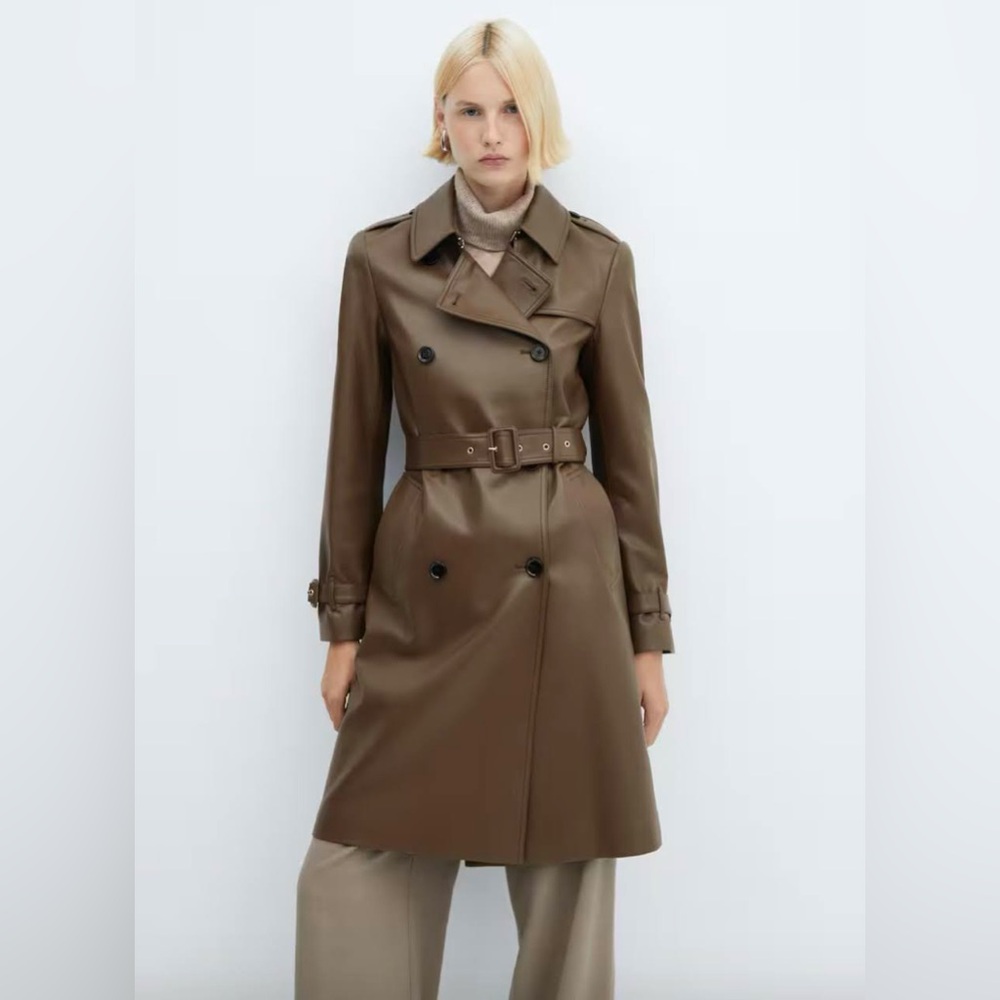 Mango Leather-effect trench coat